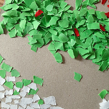 Papierschnipselbild zu Kuno Gonschior - Papierschnipsel aus Grün, Rot, Weiß